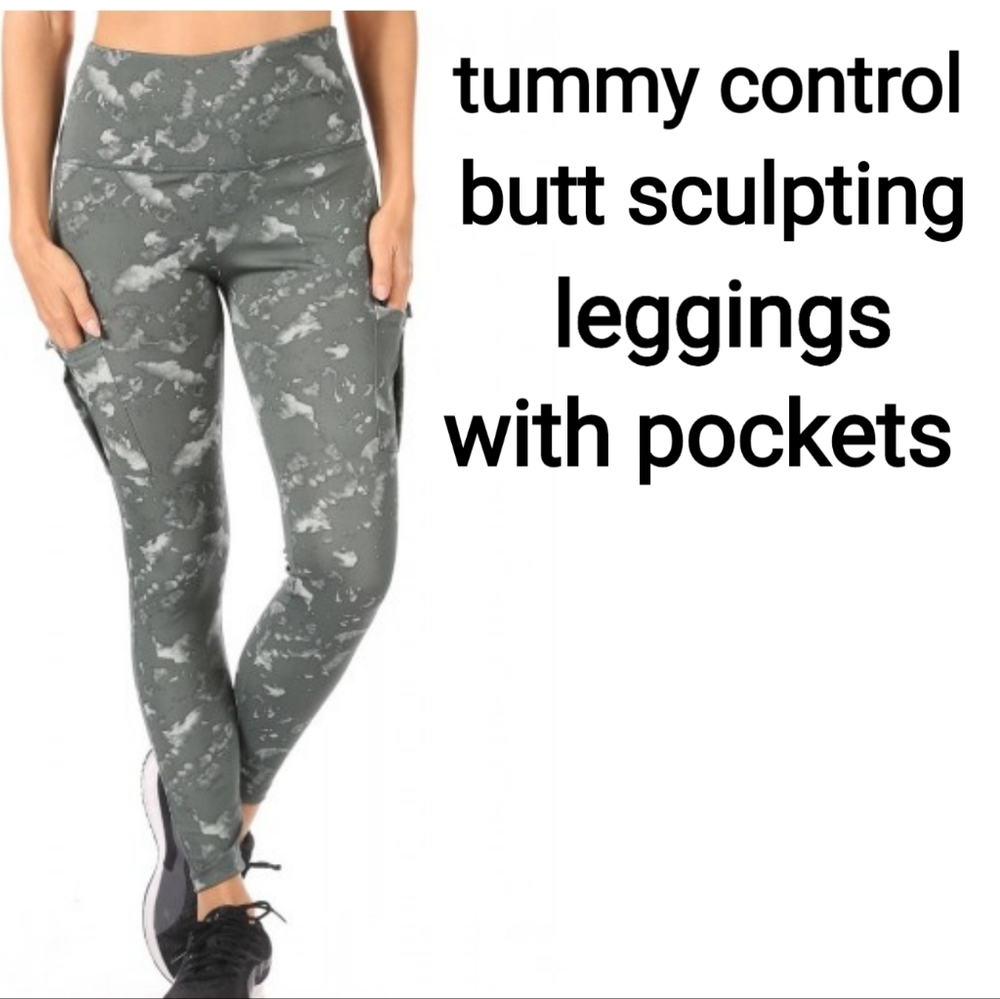 Womens Tummy Control Butt Sculpting Sport Leggings With Pockets